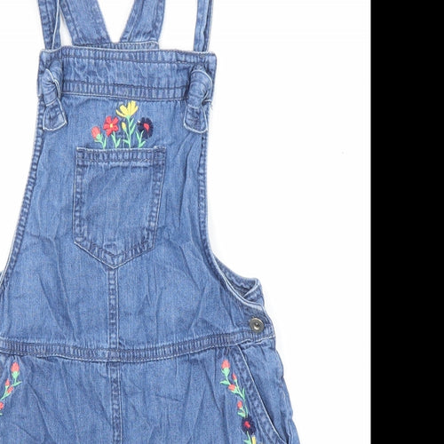 Gillian's Closet Girls Blue Cotton Pinafore/Dungaree Dress Size 6-7 Years Square Neck Button