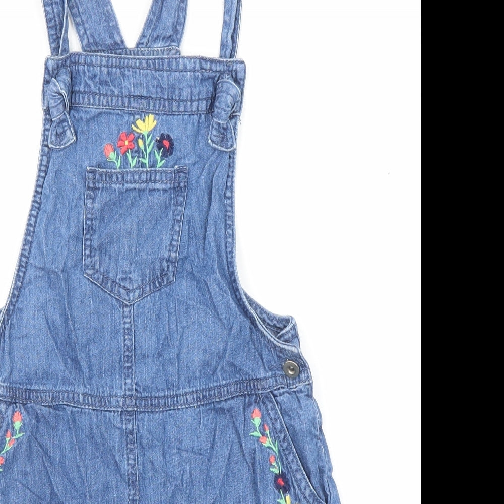 Gillian's Closet Girls Blue Cotton Pinafore/Dungaree Dress Size 6-7 Years Square Neck Button