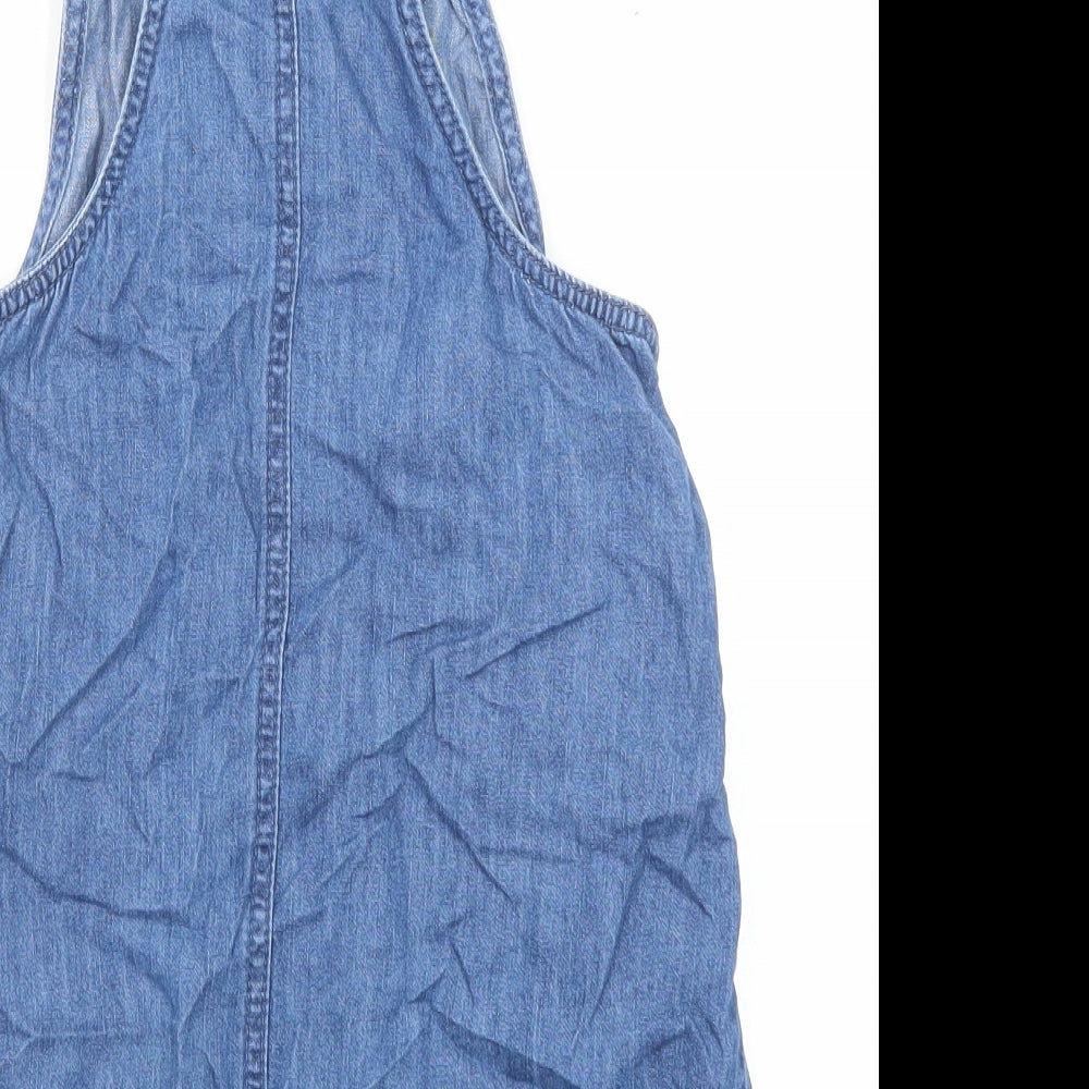 Gillian's Closet Girls Blue Cotton Pinafore/Dungaree Dress Size 6-7 Years Square Neck Button
