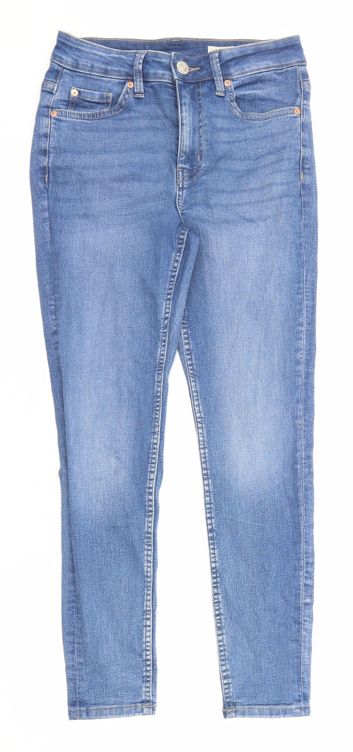 Marks and Spencer Womens Blue Cotton Skinny Jeans Size 8 L26 in Regular Zip