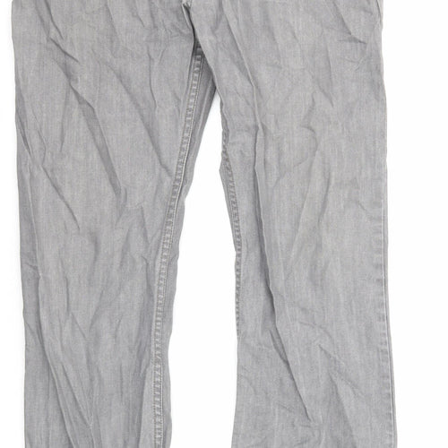 Marks and Spencer Mens Grey Cotton Straight Jeans Size 36 in L33 in Regular Zip