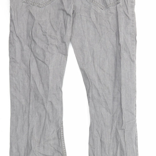 Marks and Spencer Mens Grey Cotton Straight Jeans Size 36 in L33 in Regular Zip