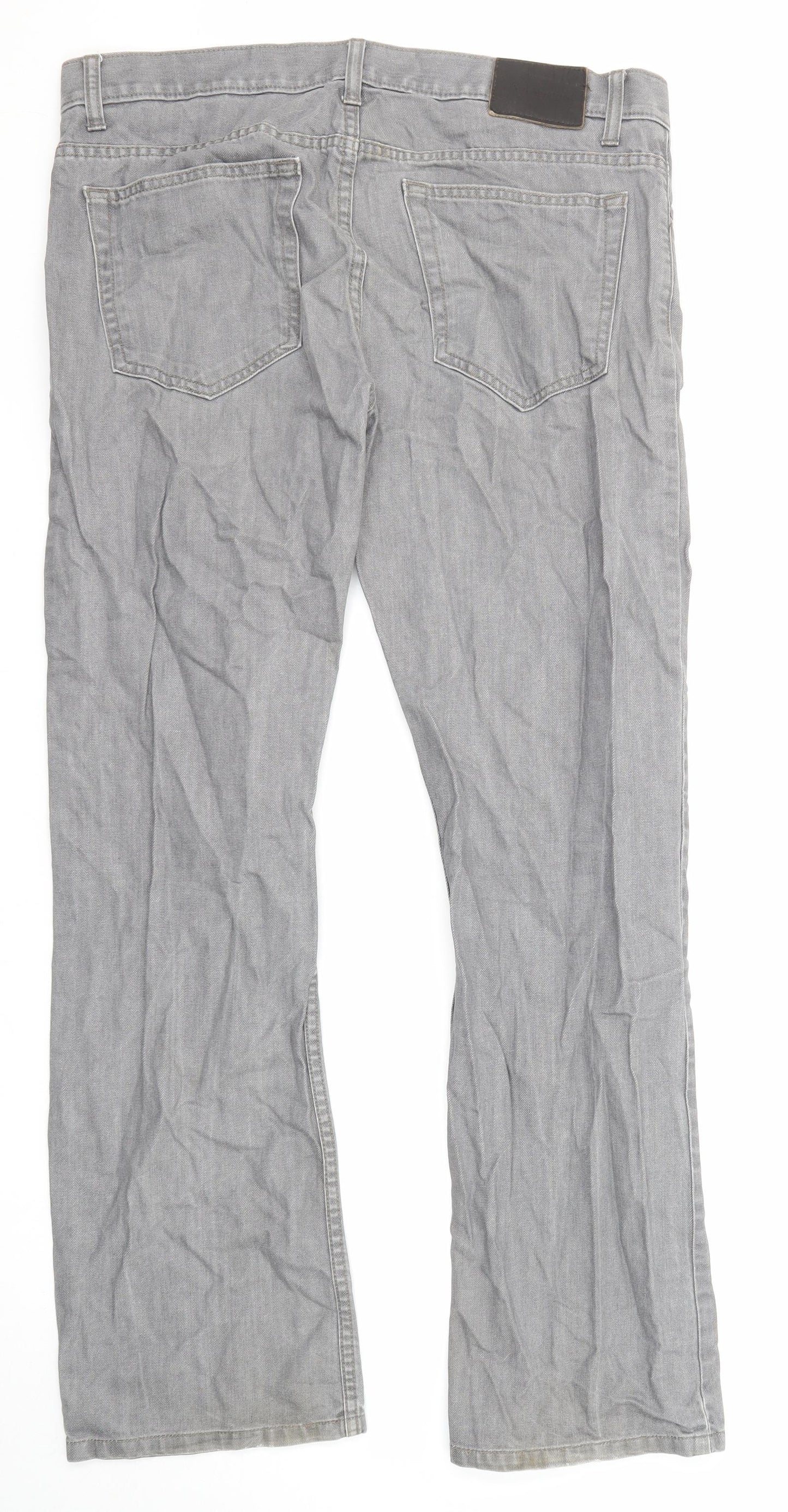 Marks and Spencer Mens Grey Cotton Straight Jeans Size 36 in L33 in Regular Zip
