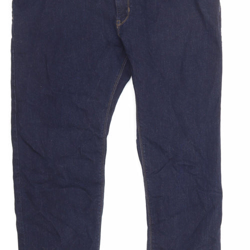 Marks and Spencer Mens Blue Cotton Straight Jeans Size 42 in L29 in Regular Zip