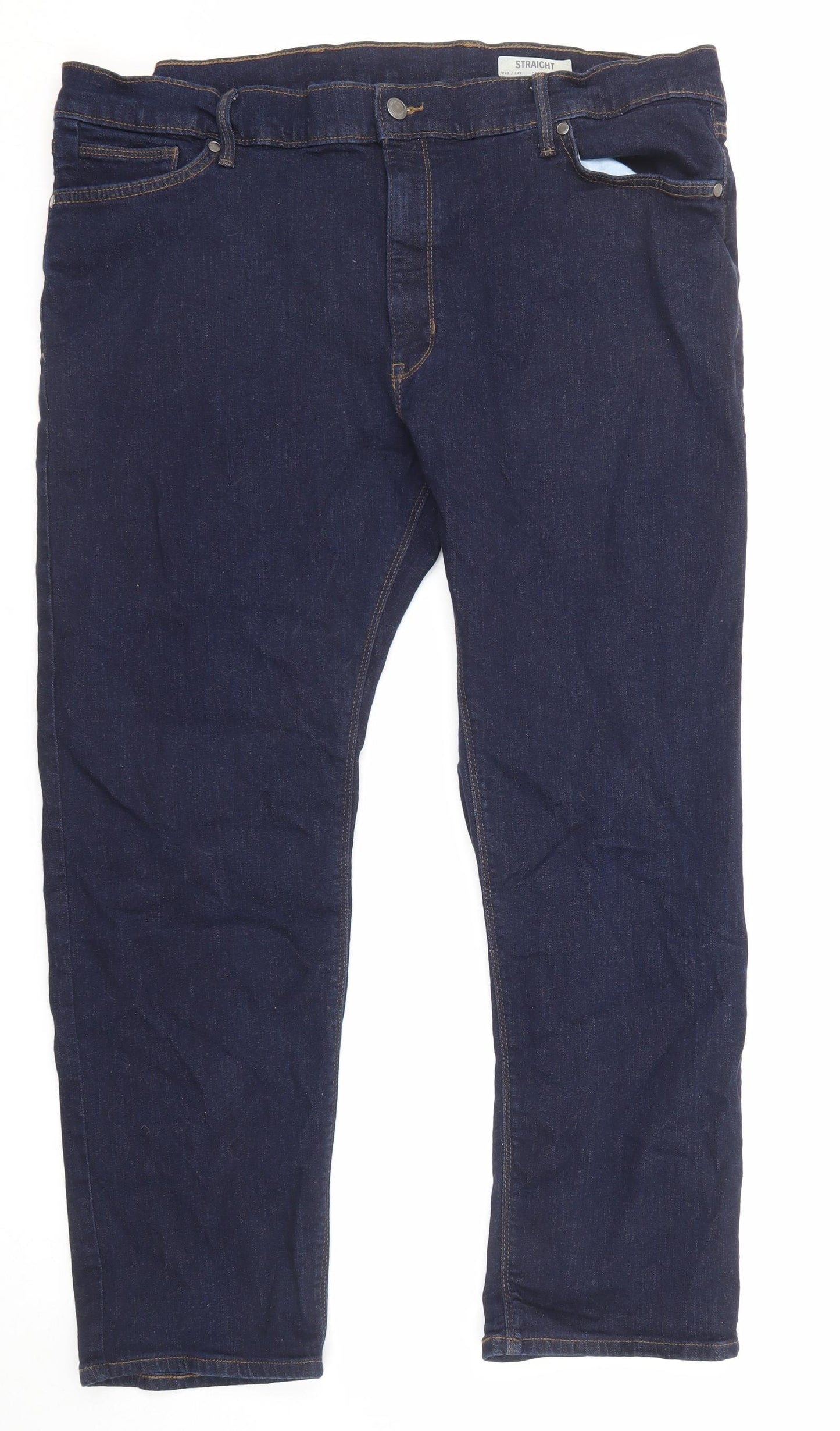 Marks and Spencer Mens Blue Cotton Straight Jeans Size 42 in L29 in Regular Zip