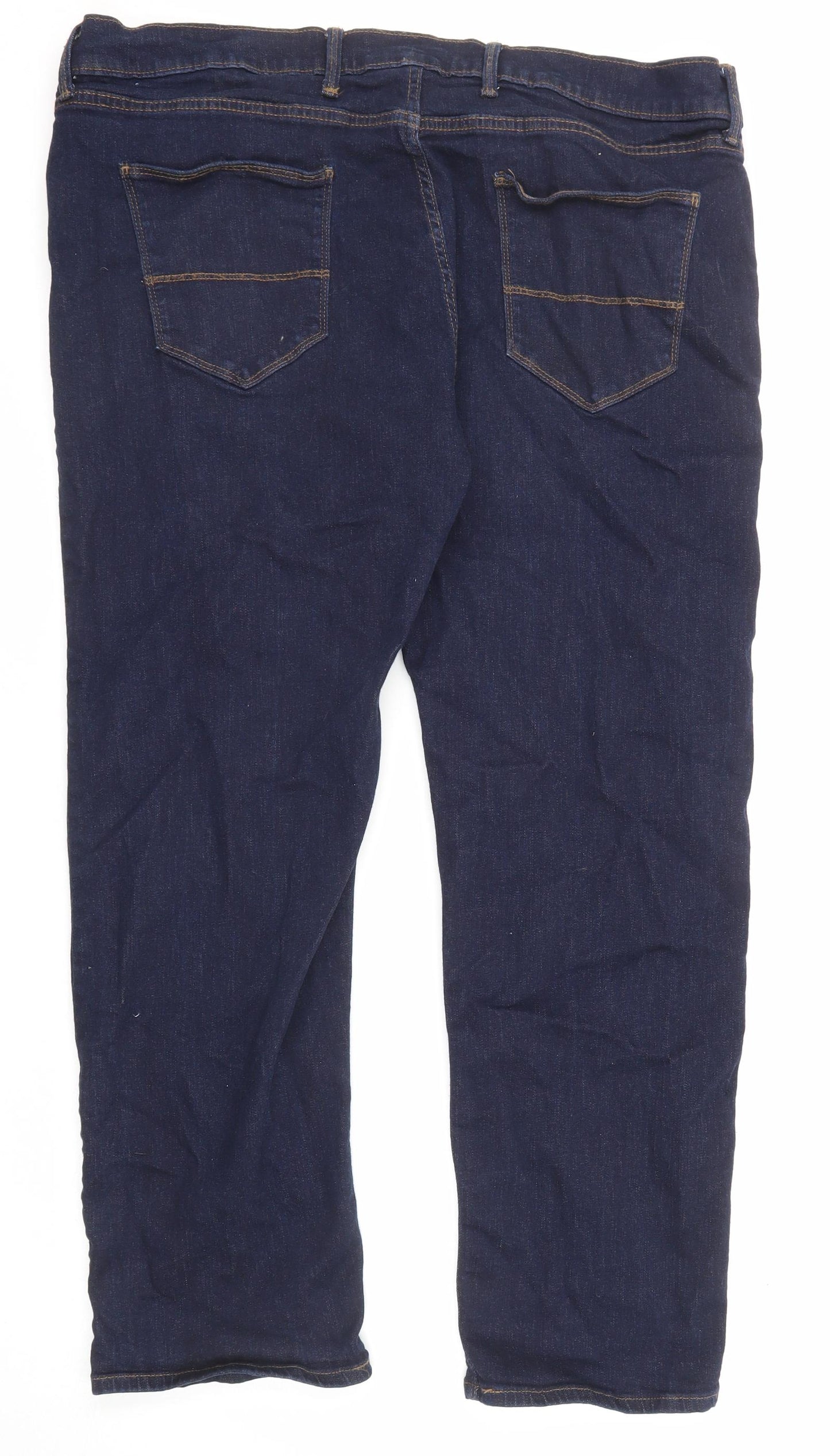 Marks and Spencer Mens Blue Cotton Straight Jeans Size 42 in L29 in Regular Zip