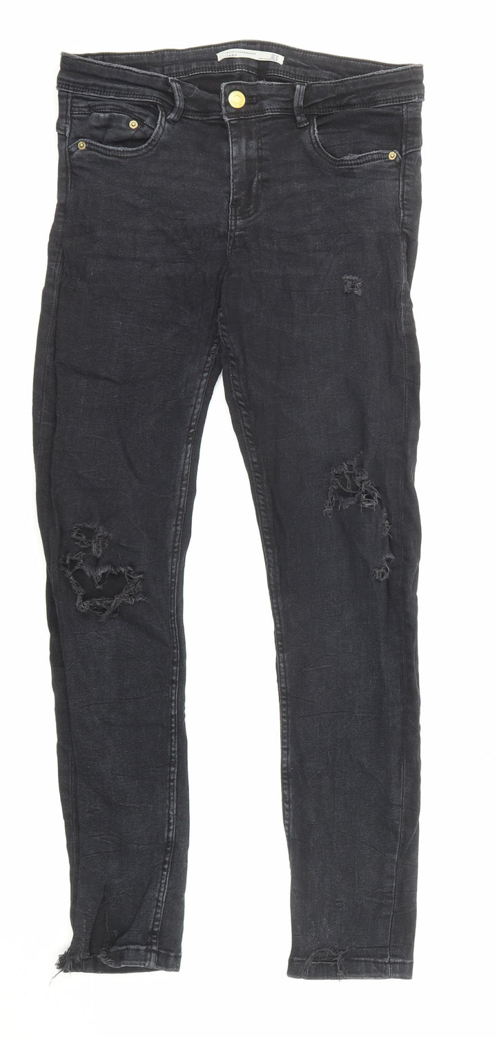 Zara Womens Black Cotton Skinny Jeans Size 8 L27 in Regular Zip