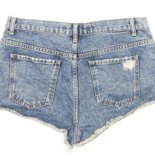Light Before Dark Womens Blue Cotton Hot Pants Shorts Size 31 in Regular Zip - Distressed Look Raw Hem