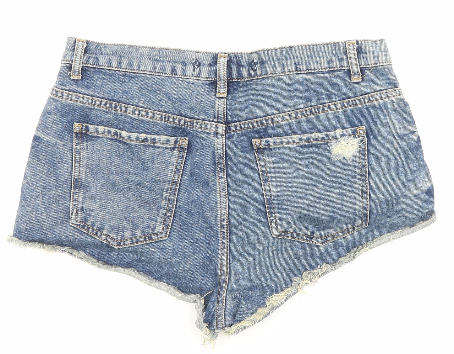 Light Before Dark Womens Blue Cotton Hot Pants Shorts Size 31 in Regular Zip - Distressed Look Raw Hem
