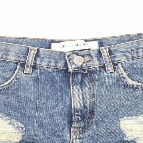 Light Before Dark Womens Blue Cotton Hot Pants Shorts Size 31 in Regular Zip - Distressed Look Raw Hem