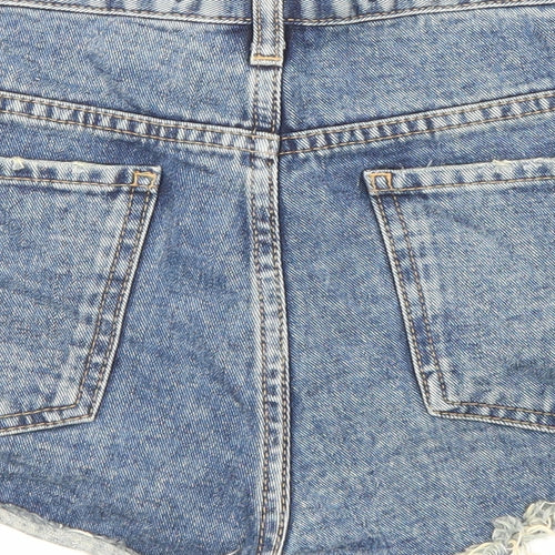 Light Before Dark Womens Blue Cotton Hot Pants Shorts Size 31 in Regular Zip - Distressed Look Raw Hem