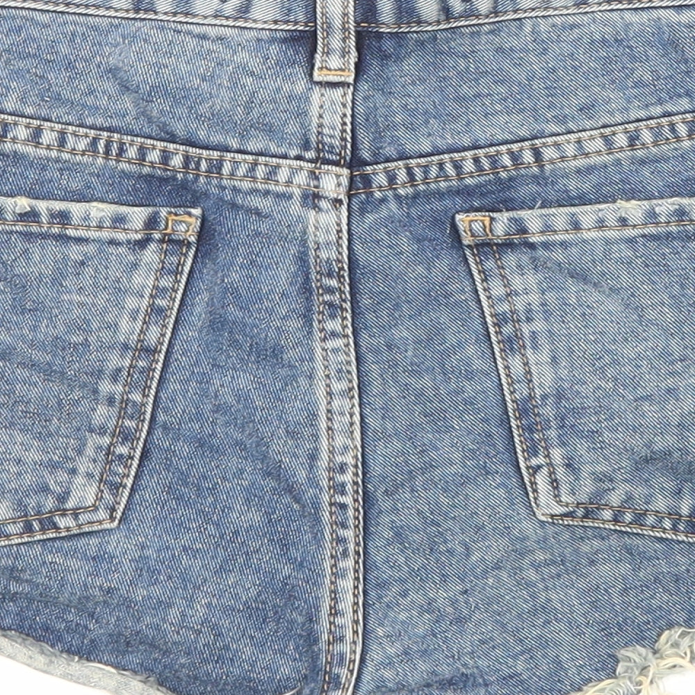 Light Before Dark Womens Blue Cotton Hot Pants Shorts Size 31 in Regular Zip - Distressed Look Raw Hem