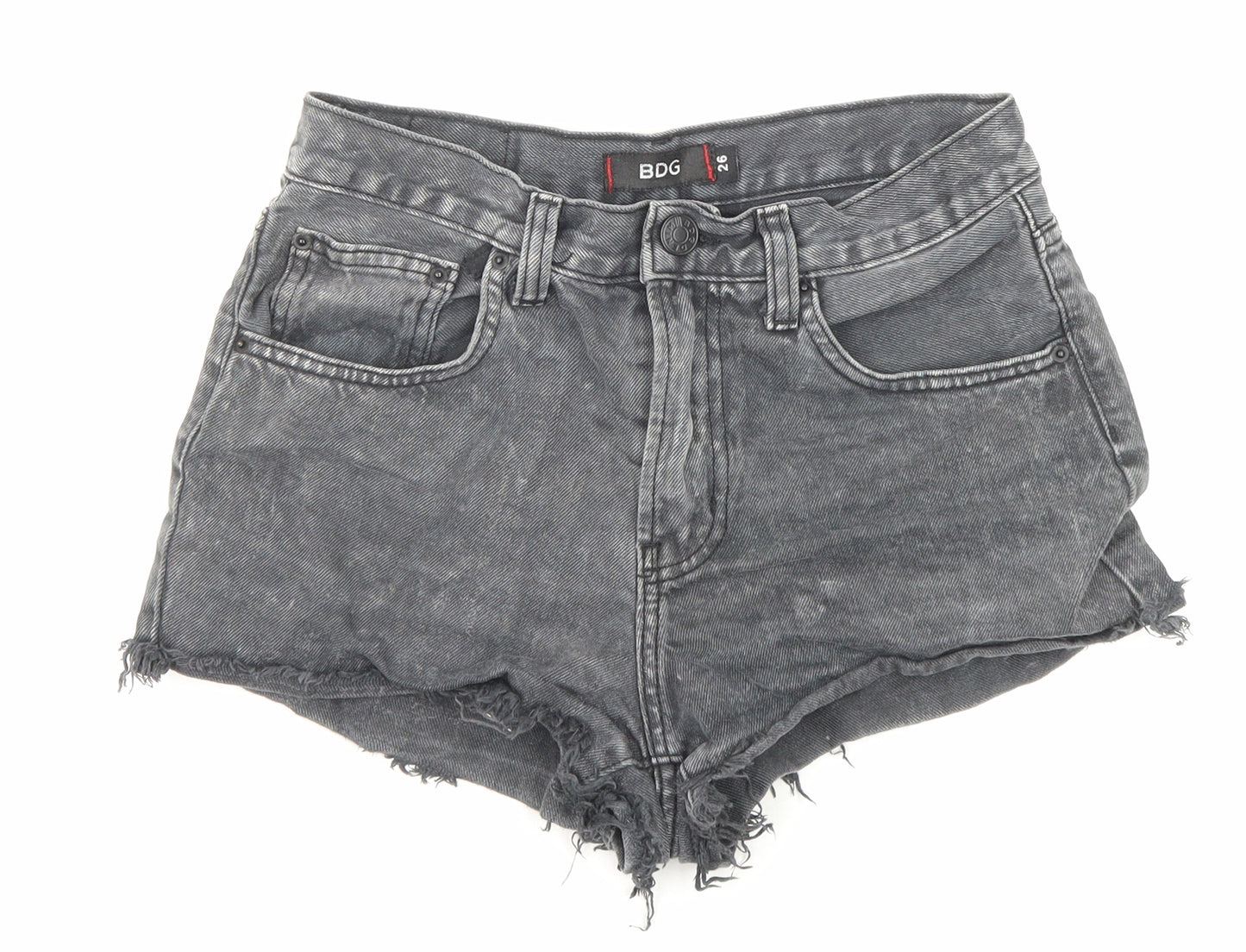 BDG Womens Black Cotton Boyfriend Shorts Size 26 in Regular Zip - Raw Hems