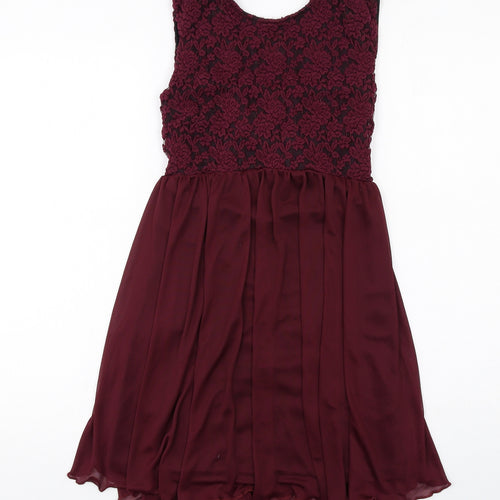 Miss Selfridge Womens Purple Polyester Fit & Flare Size 8 Round Neck Pullover - Lace Top