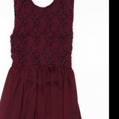 Miss Selfridge Womens Purple Polyester Fit & Flare Size 8 Round Neck Pullover - Lace Top