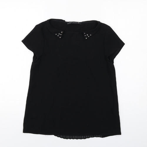 Zara Womens Black Polyester Basic Blouse Size S Collared