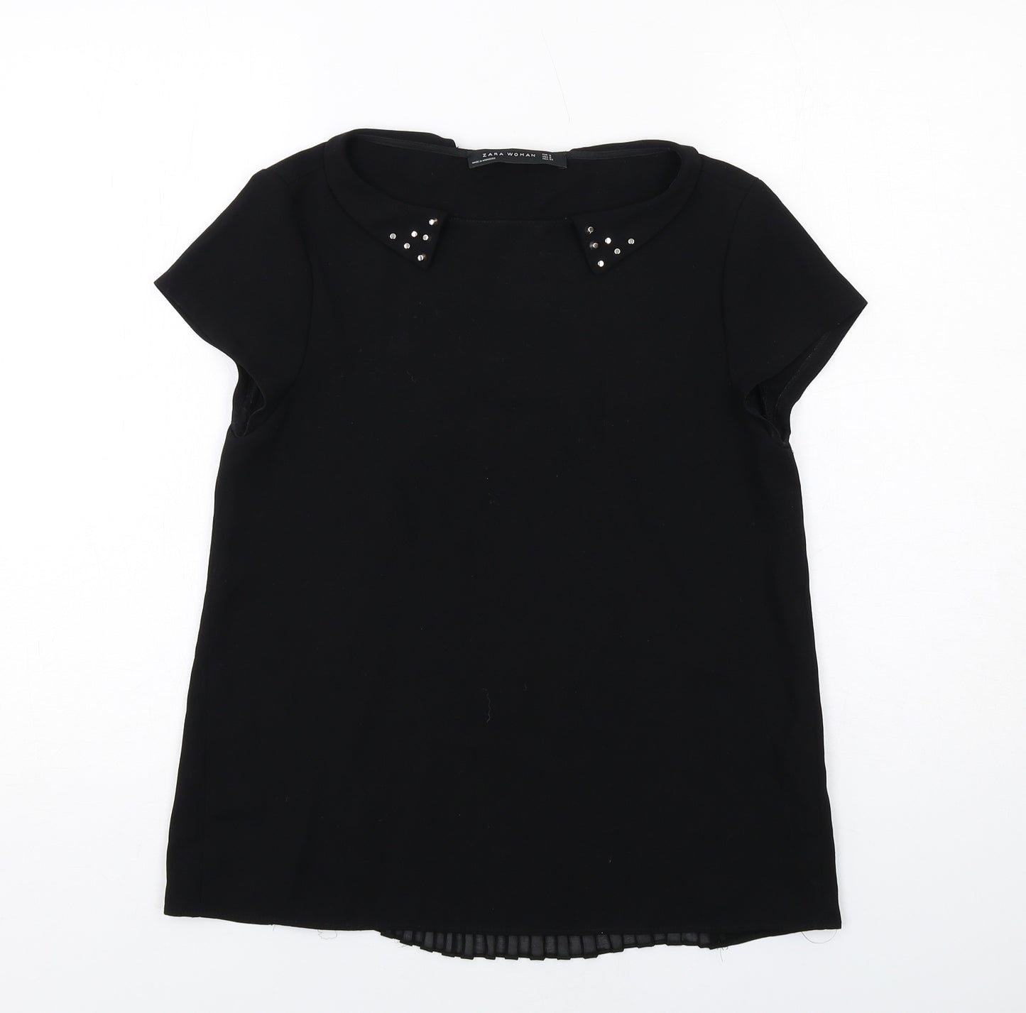 Zara Womens Black Polyester Basic Blouse Size S Collared