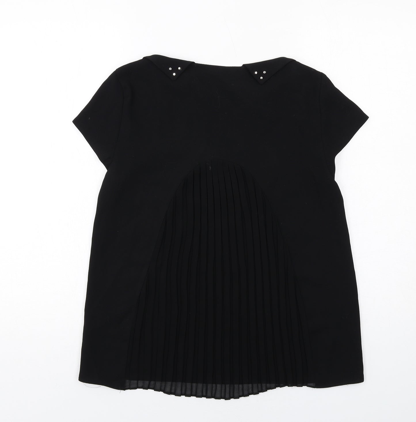 Zara Womens Black Polyester Basic Blouse Size S Collared