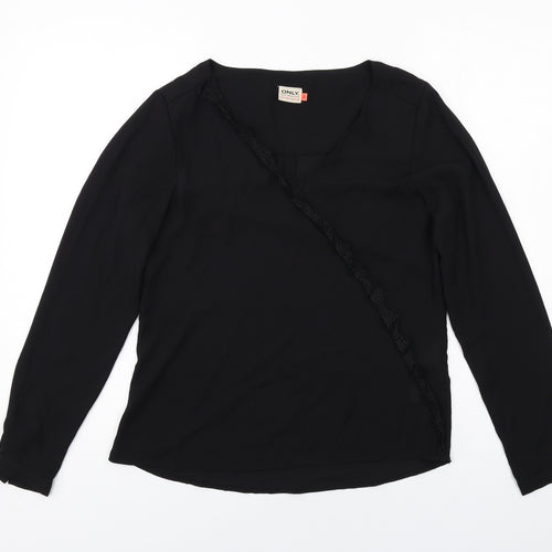 Only Womens Black Polyester Basic Blouse Size 8 V-Neck