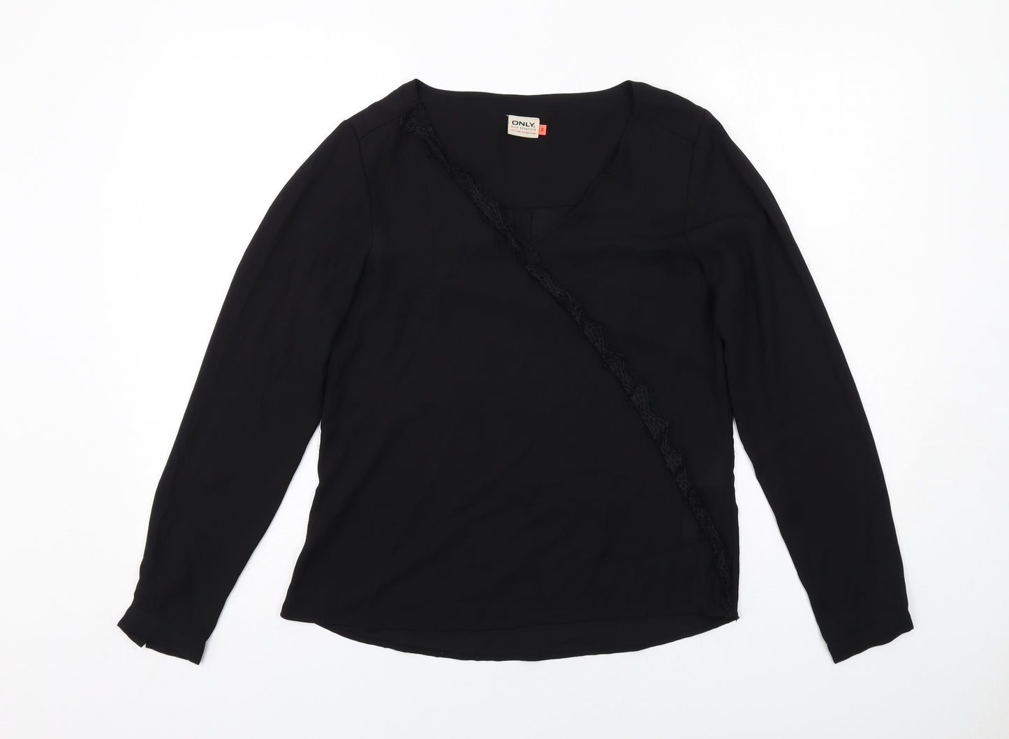 Only Womens Black Polyester Basic Blouse Size 8 V-Neck