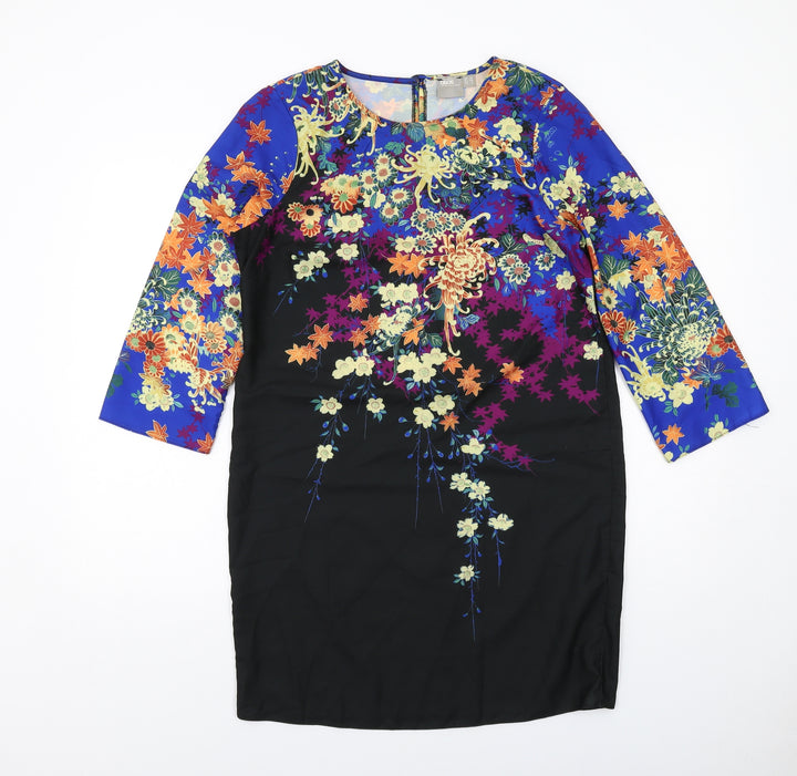 ASOS Womens Multicoloured Floral Polyester Shift Size 10 Round Neck Button