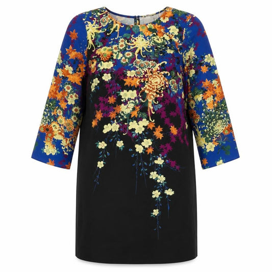 Front view of ASOS women’s multicoloured floral polyester shift, size UK 10, round neck button