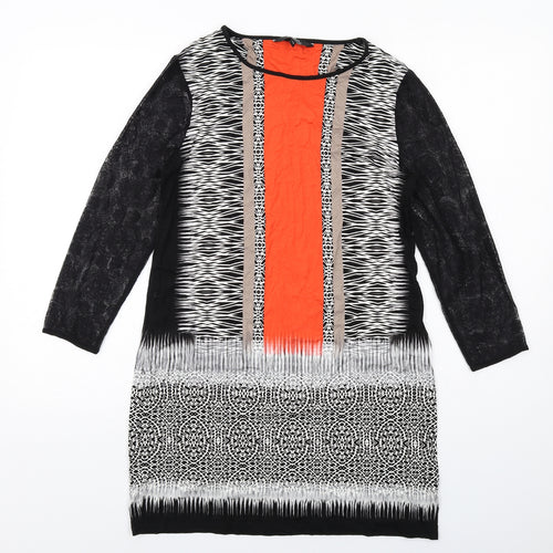 Julien Macdonald Womens Multicoloured Geometric Viscose Shift Size 12 Boat Neck Pullover - Lace Sleeves