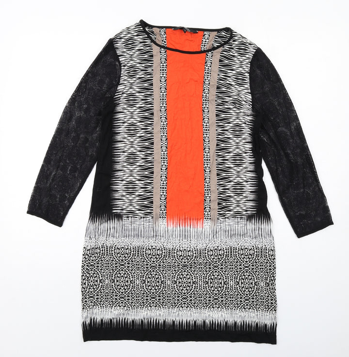 Julien Macdonald Womens Multicoloured Geometric Viscose Shift Size 12 Boat Neck Pullover - Lace Sleeves