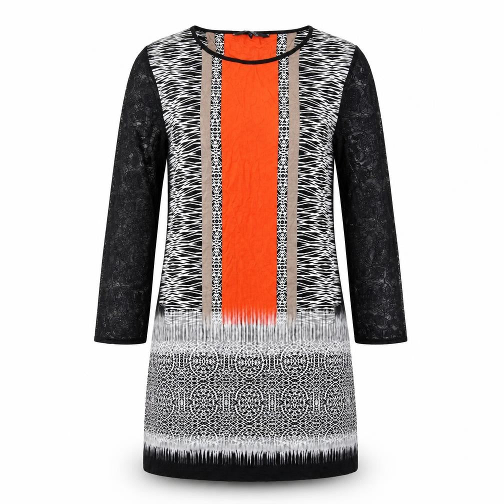 Julien Macdonald Womens Multicoloured Geometric Viscose Shift Size 12 Boat Neck Pullover - Lace Sleeves
