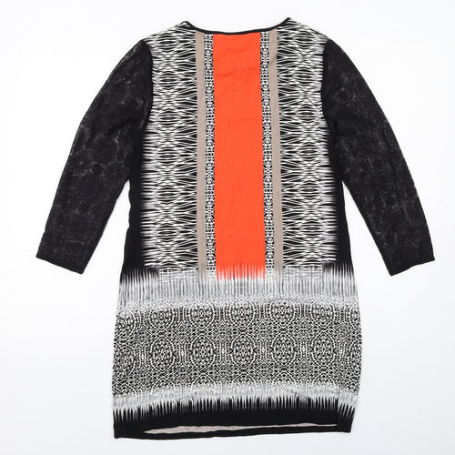 Julien Macdonald Womens Multicoloured Geometric Viscose Shift Size 12 Boat Neck Pullover - Lace Sleeves