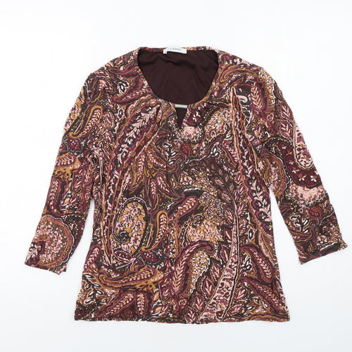 Classic Womens Multicoloured Geometric Viscose Basic Blouse Size 10 Round Neck
