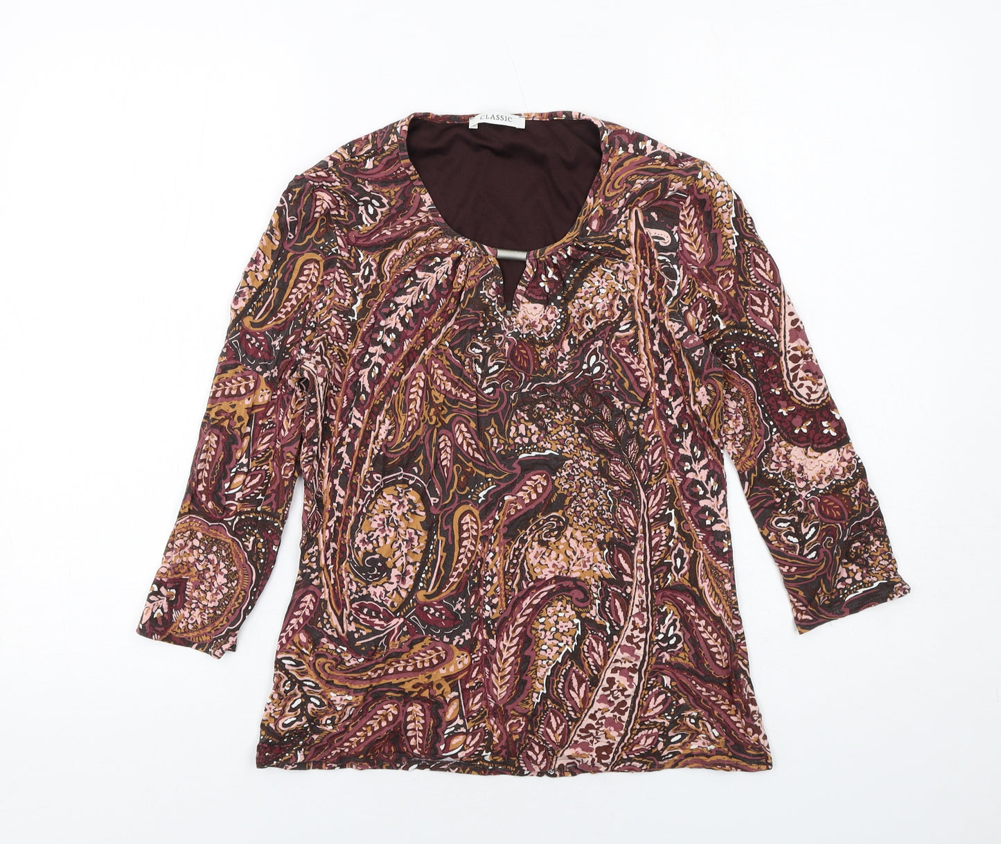 Classic Womens Multicoloured Geometric Viscose Basic Blouse Size 10 Round Neck
