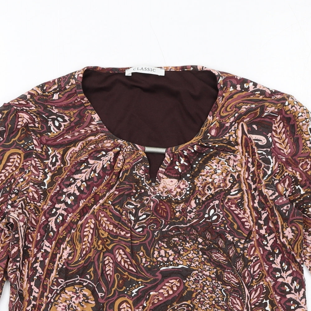 Classic Womens Multicoloured Geometric Viscose Basic Blouse Size 10 Round Neck