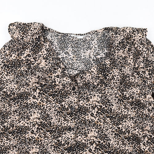 Topshop Womens Beige Geometric Viscose Basic Button-Up Size 6 V-Neck