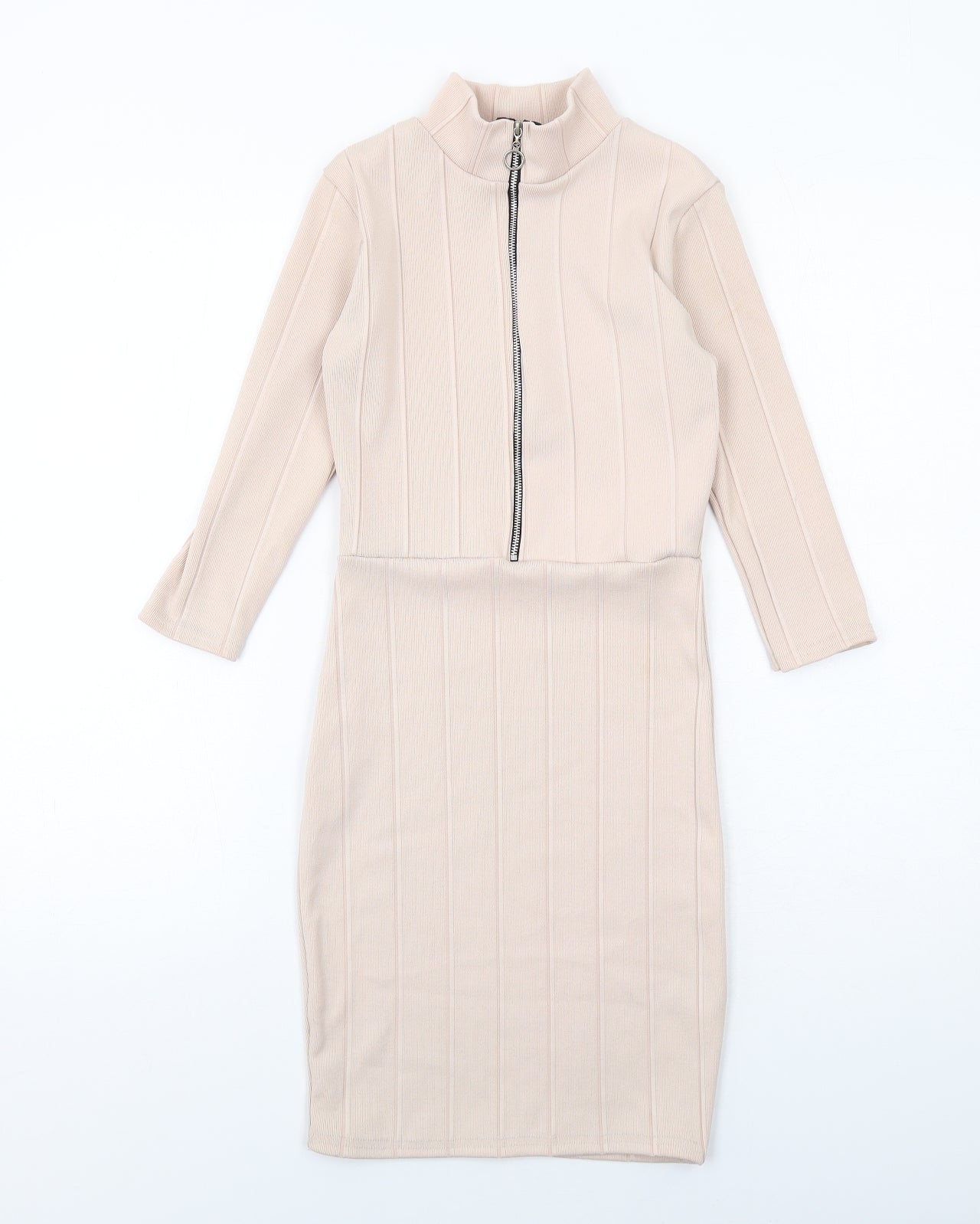 Boohoo Womens Pink Polyester Bodycon Size 6 High Neck Zip