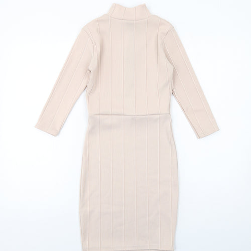 Boohoo Womens Pink Polyester Bodycon Size 6 High Neck Zip