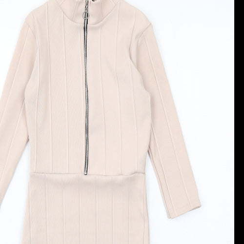 Boohoo Womens Pink Polyester Bodycon Size 6 High Neck Zip