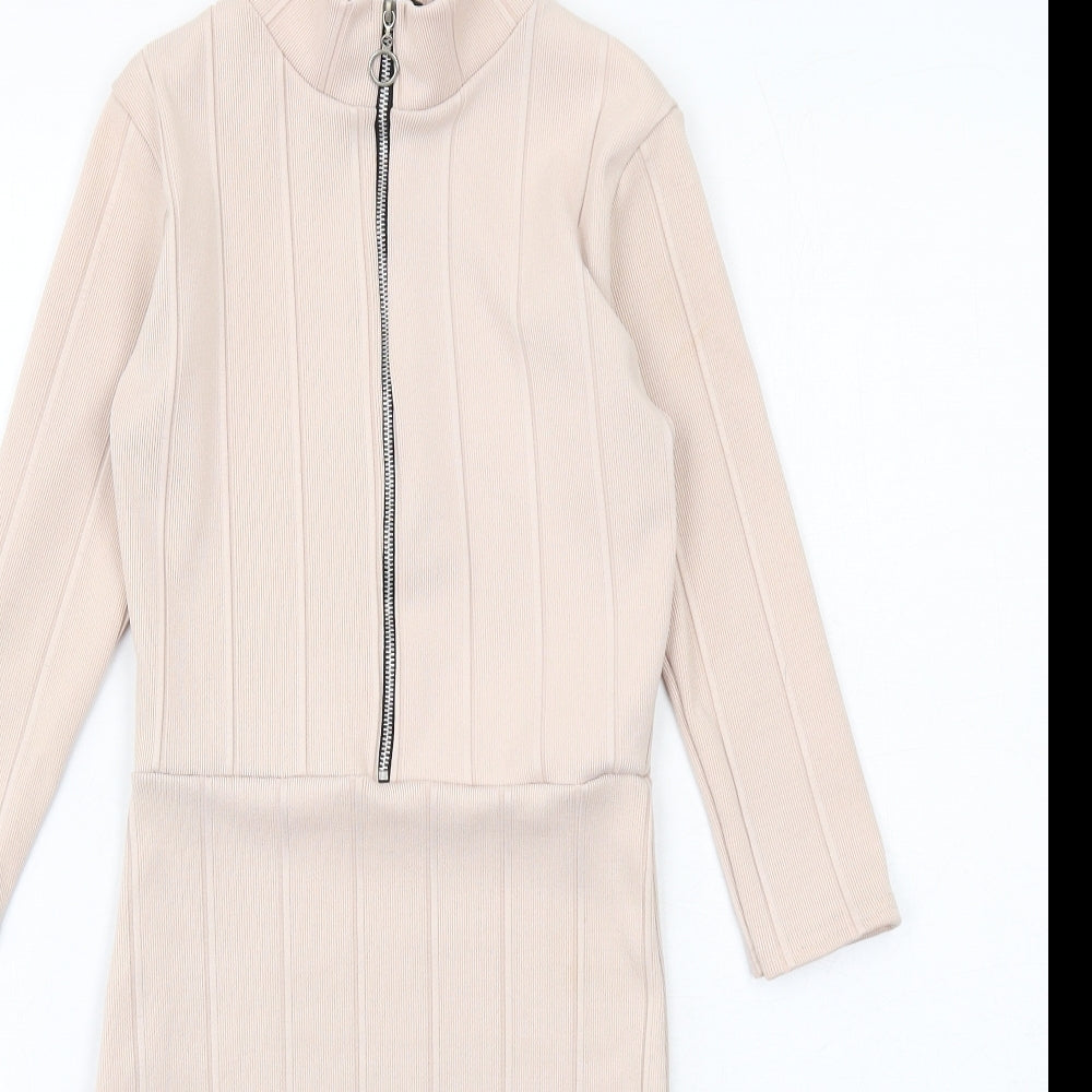 Boohoo Womens Pink Polyester Bodycon Size 6 High Neck Zip