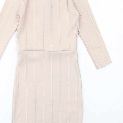 Boohoo Womens Pink Polyester Bodycon Size 6 High Neck Zip