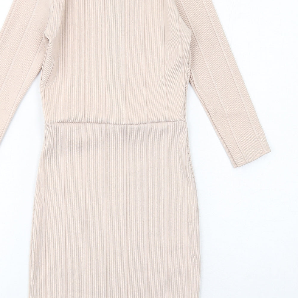 Boohoo Womens Pink Polyester Bodycon Size 6 High Neck Zip