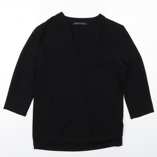 Marks and Spencer Womens Black Polyester Basic Blouse Size 10 V-Neck