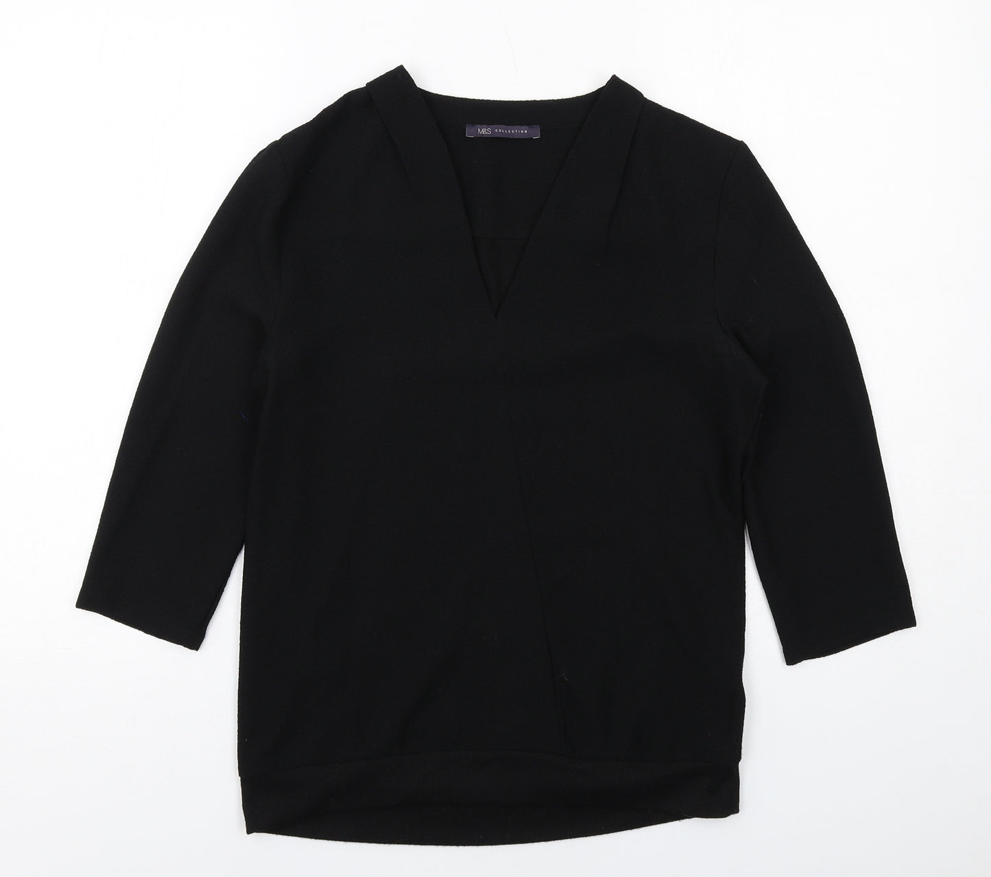 Marks and Spencer Womens Black Polyester Basic Blouse Size 10 V-Neck