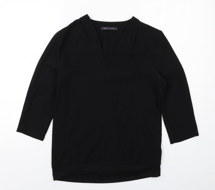 Marks and Spencer Womens Black Polyester Basic Blouse Size 10 V-Neck