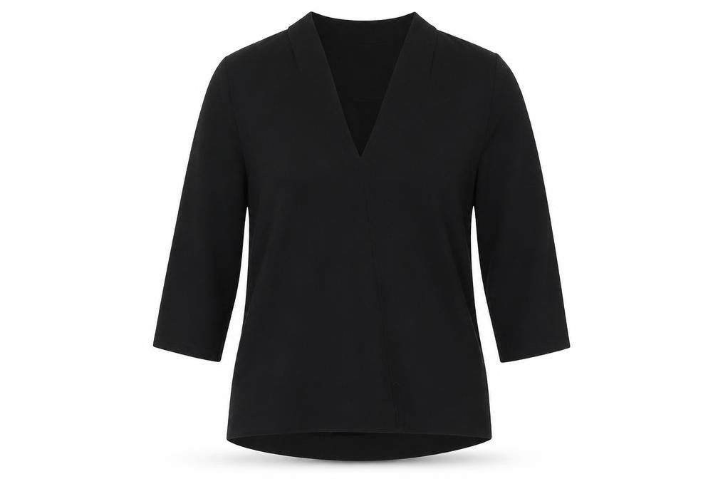 Marks & Spencer Womens Black Polyester Basic Blouse Size 10 V-Neck