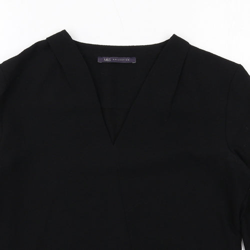 Marks and Spencer Womens Black Polyester Basic Blouse Size 10 V-Neck
