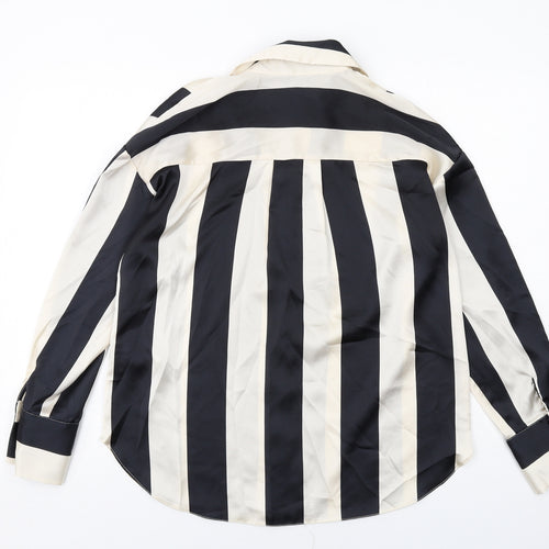 New Look Womens Black Striped Polyester Basic Button-Up Size 10 Collared