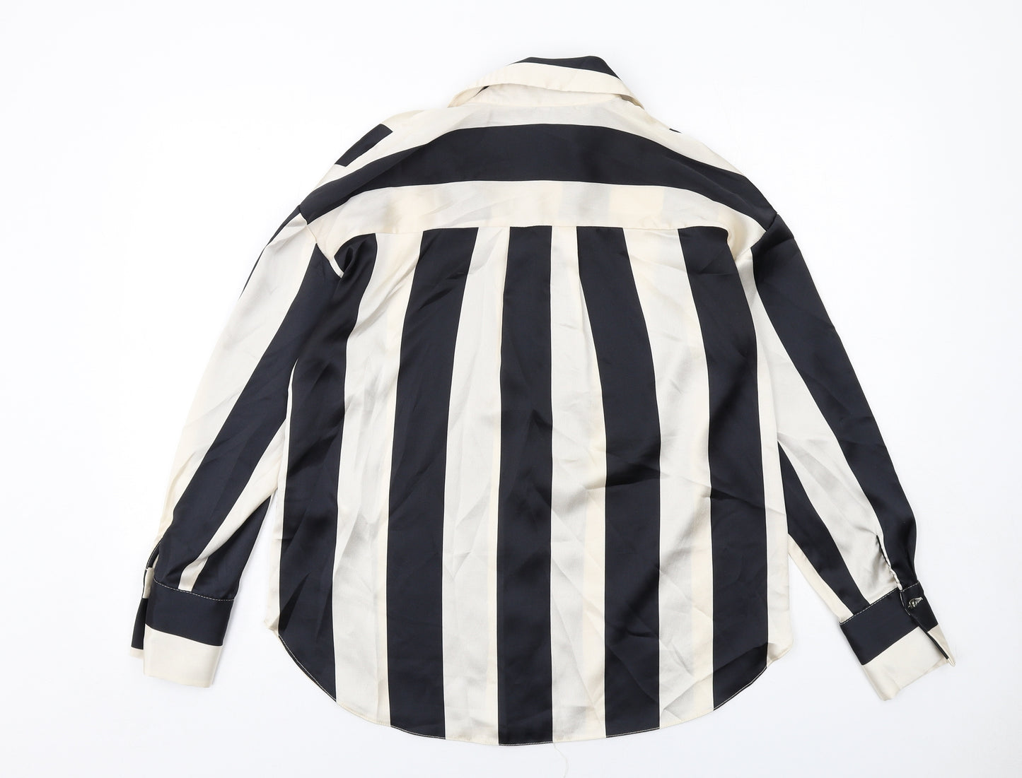 New Look Womens Black Striped Polyester Basic Button-Up Size 10 Collared