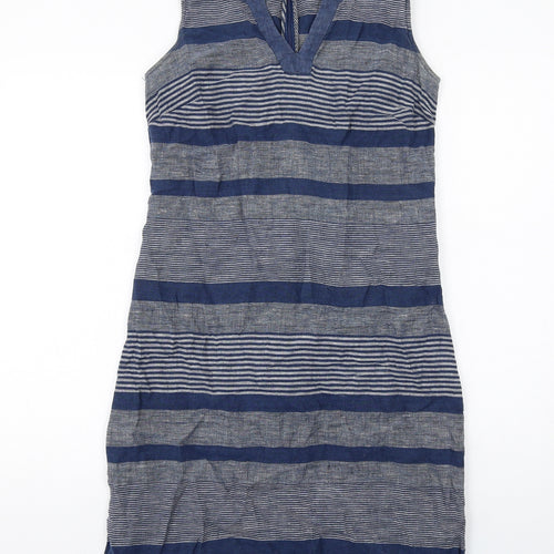 Paul Costelloe Womens Blue Striped Cotton Shift Size 10 V-Neck Zip