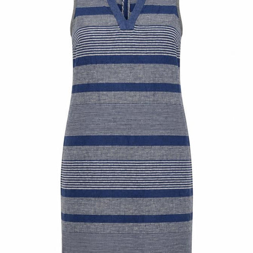 Paul Costelloe Womens Blue Striped Cotton Shift Size 10 V-Neck Zip