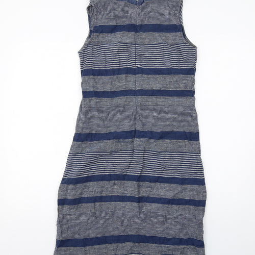 Paul Costelloe Womens Blue Striped Cotton Shift Size 10 V-Neck Zip